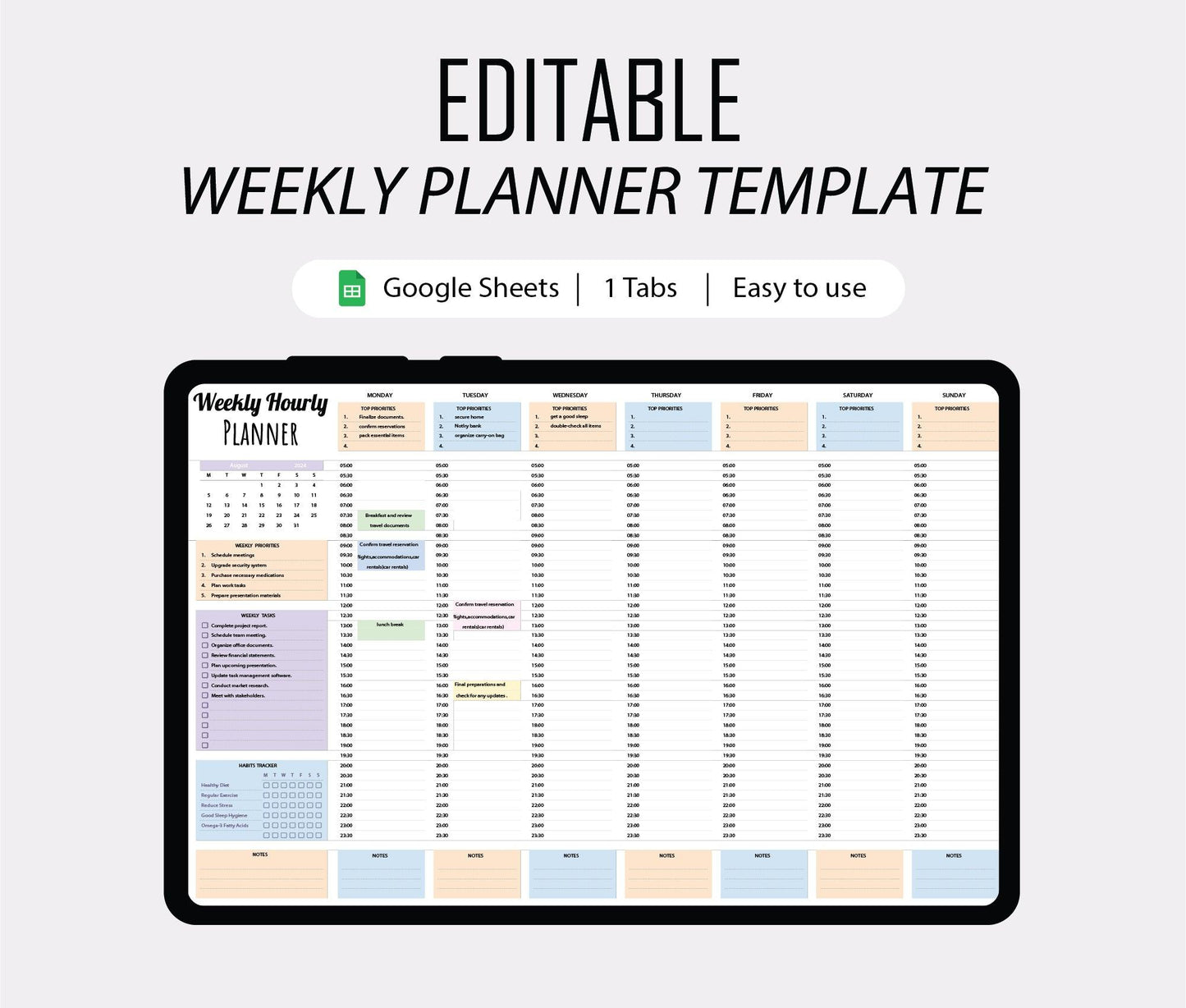 google sheets hourly schedule template