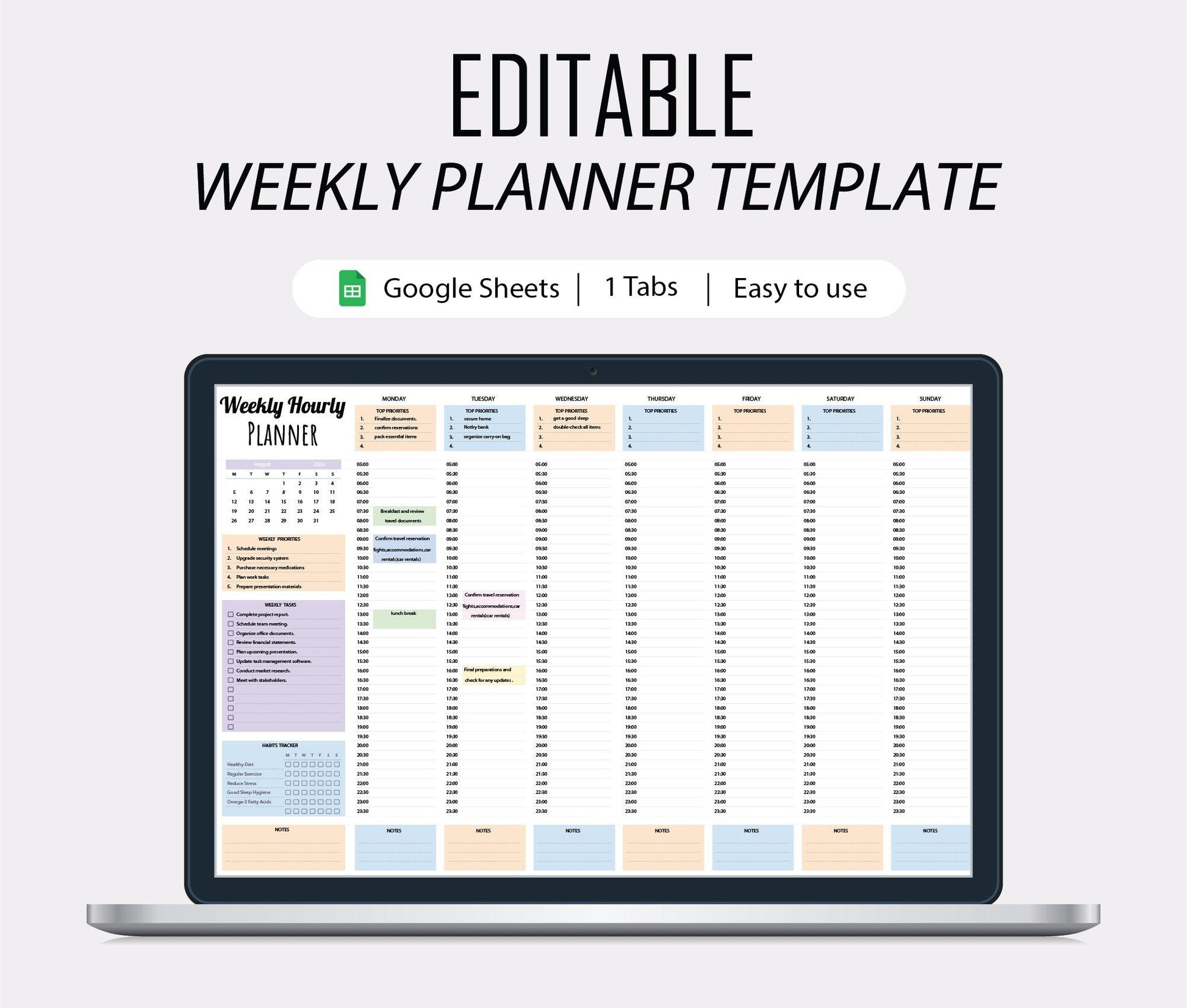 google sheets hourly schedule template